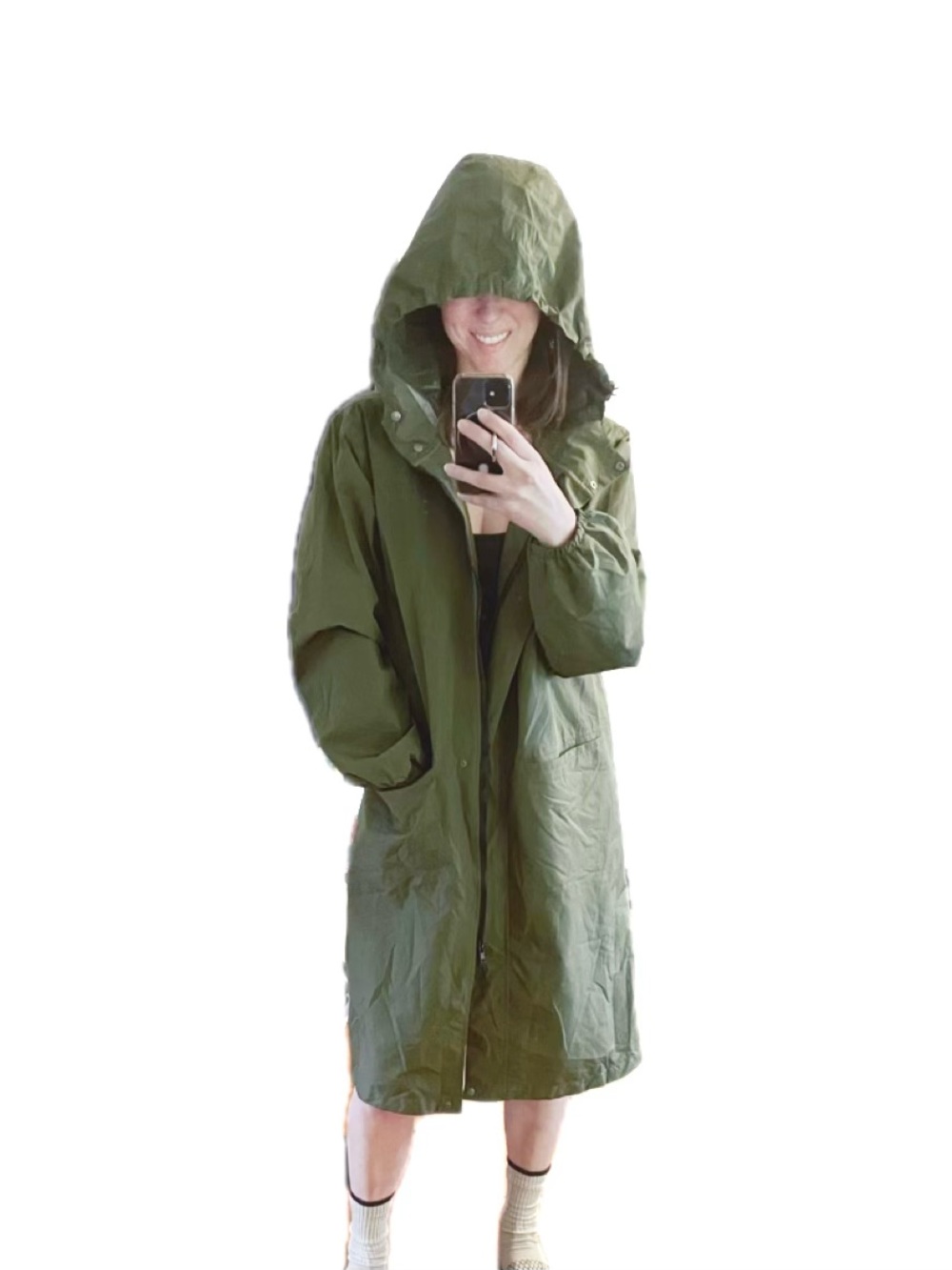 Lightweight long raincoat - army green